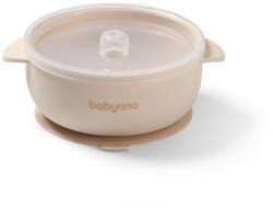 BabyOno BabyOno, farfurie din silicon cu ventuza si capac, bej Set pentru masa bebelusi