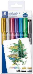 STAEDTLER Dekormarker, 1-2 mm, kúpos, STAEDTLER "8323", 6 különböző metál szín, ajándék fekete tusfilccel (8323-SWP6P) - emag