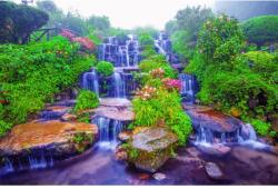 MÉDIA Cascada50 tapéta matrica, vízesés a kertben virágokkal, 270 x 200 cm (FOTOTAP3734)