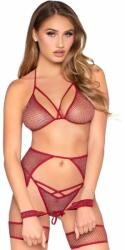 Leg Avenue Net Bra Top, String & Harness Set 89362 Burgundy-Silver