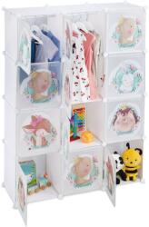 Relaxdays Dulap modular tip cub pentru copii cu șine de haine, Alb cu figurine animate (10070422) Raft