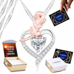 Larezo Ezüst nyaklánc 925 Kristály szív aranyozott rózsával és cirkóniákkal Nyomtatás (srebrny łańcuszek z zawieszka wisiorek sm0718)