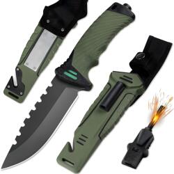 HARAHU KT-39372 Taktikai outdoor kés - Zöld/Fekete KP39372