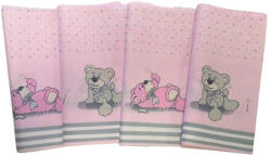  Pamutvászon szabászati maradék textil csomag / rózsaszín csíkos - pöttyös maci mintával