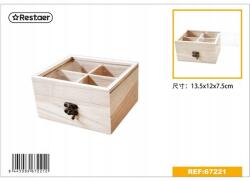 Fa doboz üveggel 4 rekeszes tároló (67221)
