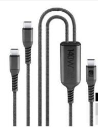 Cellularline Кабел USB-C към 2xUSB-C 5A 140W 150 см. черна оплетка