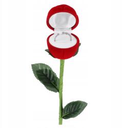  Gyűrűtartó Doboz Szív Rózsa Piros Velúr