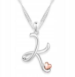 Larezo Ezüst nyaklánc Rózsaszín szív K betű Örök szerelem rózsa Ezüst 925 (łańcuszek damski z zawieszka celebrytka 100)