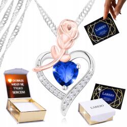 Ezüst nyaklánc 925 Kék szív aranyozott rózsával és cirkóniákkal Nyomtatás (srebrny łańcuszek z zawieszka wisiorek sm0709)
