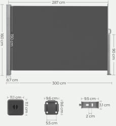 SONGMICS Kihúzható Oldalsó Napellenző Füstszürke 160 x 300 cm Teraszhoz (EUZ-GSA160TG)