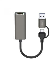 XO Placa Retea XO Design HUB018, RJ45, USB-C / USB, Gri