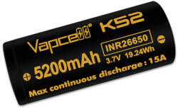 Vapcell K52 26650 5200mah tölthető KÚPOS li-ion akkumulátor