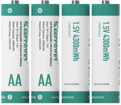 KeepPower P1450i2 AA 1.5V 2866 mAh újratölthető Li-ion akkumulátor, 4 db