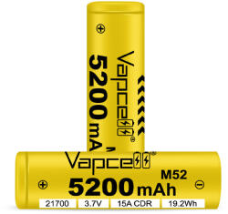 Vapcell M52 5200mah tölthető 21700 li-ion akkumulátor 25 A terhelhetőséggel