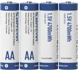 KeepPower P1450i3 AA 1, 5 V Li-ion akkumulátor 3133 mAh / 4700 mWh - 4 db-os készlet