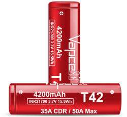 Vapcell T42 4200mah 50/35A tölthető 21700 li-ion akkumulátor