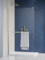 Radaway Modo New Brushed Gold II Walk-in szálcsiszolt arany zuhanyfal törölközőtartóval 130 átlátszó