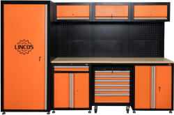 Lincos Moduláris garázs tárolórendszer munkapaddal, szekrényekkel és perforált hátfallal (LWF-04003)
