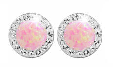 JSB Bijoux bedugós ezüst fülbevaló, rózsaszín opál, Swarovski® kristály kövekkel (925/1000; 1, 44 g, kerek)