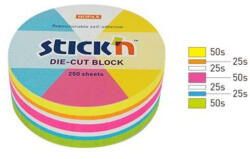 STICK'N Notes autoadeziv Die-Cut-cerc STICK'N, 67 x 67 mm, 250 fIle, 5 culori fluorescente (HO-21830)