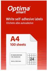Optima Etichete albe autoadezive 24/A4 Optima smart, 64.6 X 33.9 mm, 100 coli/top (OP-424646339S)