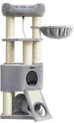 Feandrea Nagy Macskakaparó Oszlop, Plüss Barlanggal és Függőágyal, Szürke