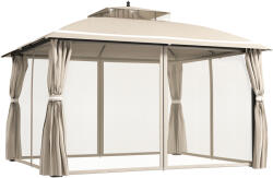 Outsunny Kültéri Pavilon Baldachinnal, Kettős Tető, Szúnyogháló és Függöny, 370x303x290 cm, Bézs