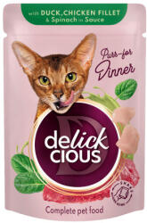 Delickcious Purr - for Dinner kacsa & csirke & spenót nedves macskaeledel 12x85g