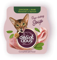Delickcious Paw - licking Soup csirke & sonka & spenót nedves macskaeledel 80g