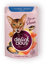 Delickcious Purr - for Dinner lazac & kagyló nedves macskaeledel 12x85g