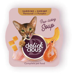 Delickcious Paw - licking Soup rák & szardínia & sütőtök nedves macskaeledel 80g