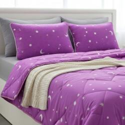 Pucioasa Set promo pilota pat dublu 200x215cm + 2 perne cadou, Pucioasa, mov cu luna si stele