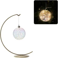 BackHomeLiving Decorațiune din sticlă cu iluminare LED, diametru 10 cm, model geometric, cu agățătoare (MAL2713)