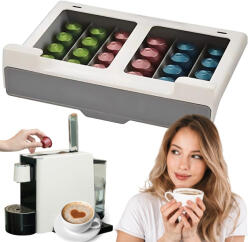 Verk Group Organizator suspendat pentru capsule de cafea Nespresso, cu capacitate de 30 de capsule și raft extensibil, alb-gri (07306)