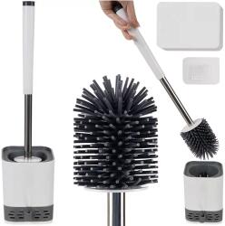 Ruhhy Perie de toaletă din silicon pentru baie cu suport - alb/gri (00023808)
