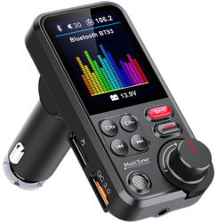 VERK GROUP Transmițător FM Bluetooth 5.0 pentru Mașină cu Funcție de Mâini Libere, USB QC, Slot TF, Funcție BASS și Ecran LCD Colorat, Negru (10139)