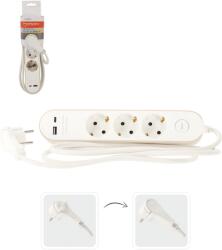 BackHomeLiving Prelungitor Schuko cu trei prize și întrerupător - 2 porturi USB, 1, 5 m, alb (KAB2585)