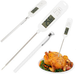 Verk Group Termometru de bucătărie digital cu afișaj LCD pentru carne și băuturi, culoare albă (07177)