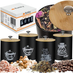 Ruhhy Set de 4 cutii elegante pentru depozitare, negru și bambus (00024578)