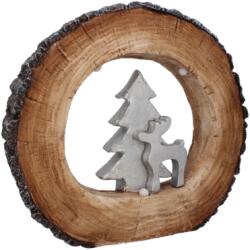BackHomeLiving Decorațiune LED cu brad și ren pe trunchi de lemn, 38 x 7 x 34 cm (GOT5142)
