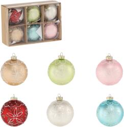 BackHomeLiving Set de 6 globuri de sticlă colorate și decorate, 8 cm diametru (MAL2812)