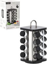 BackHomeLiving Suport rotativ pentru condimente, cu mâner - 16, 5 x 16, 5 x 33, 5 cm, 16 recipiente, negru-argintiu (NIW9165) Solnita condimente