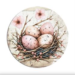  Fa tábla nyomtatott, Húsvéti rózsaszín téma, kerek 11, 8cm