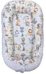  Kétoldalas pamut/minky babafészek kókuszbetéttel - Szürke szafari