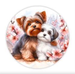  Fa tábla nyomtatott, Yorki kutyusok, kerek 14, 8cm