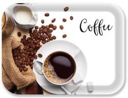  Tálca, szögletes, műanyag, kávé mintás, 33x24, 5 cm (1605MUA123) - kellekanyagonline