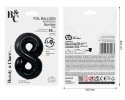 GoDan Balon folie sub forma de cifra, negru mat, 85 cm GD1939-8 Baloane folie Tip Cifra 8 (GD1939-8)