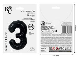GoDan Balon folie sub forma de cifra, negru mat, 85 cm GD1939-3 Baloane folie Tip Cifra 3 (GD1939-3)