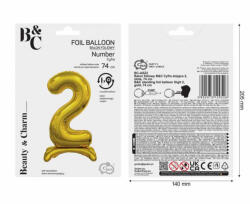 GoDan Balon folie stativ sub forma de cifra, auriu 74 cm GD1936-2 Baloane folie Tip Cifra 2 (GD1936-2)