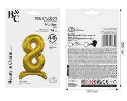 GoDan Balon folie stativ sub forma de cifra, auriu 74 cm GD1936-8 Baloane folie Tip Cifra 8 (GD1936-8)
